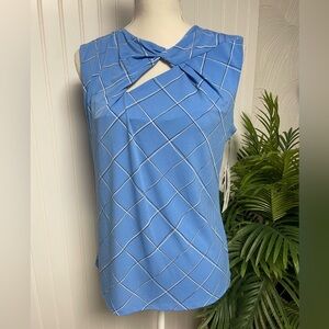 Liz Claiborne Madison Blue Plaid Blue Sleeveless Blouse Women’s Medium